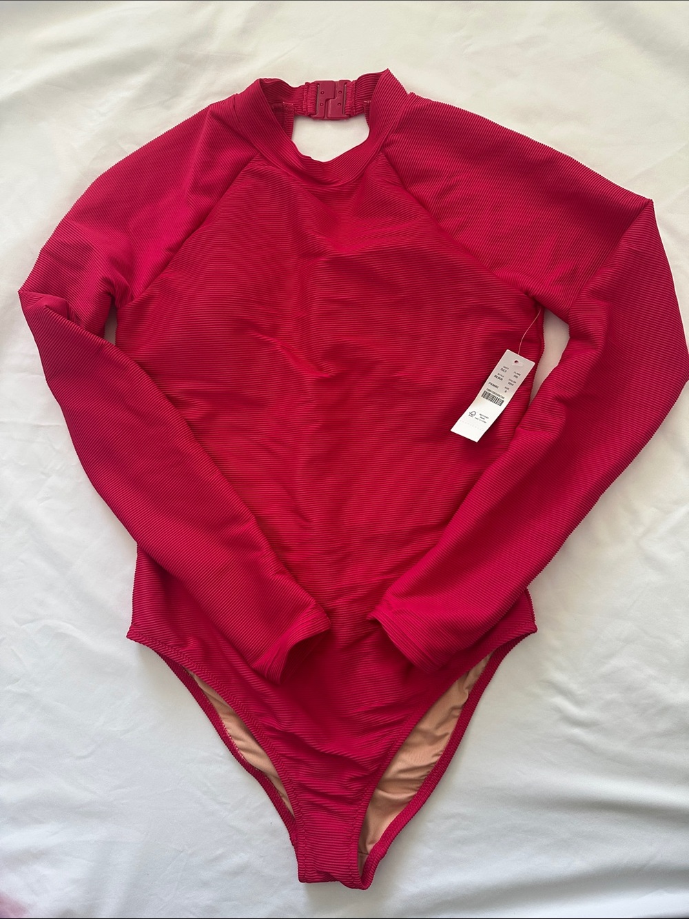 NWT Jcrew  Long-Sleeve One-Piece Swimsuit Red / Hot Pink sz 6